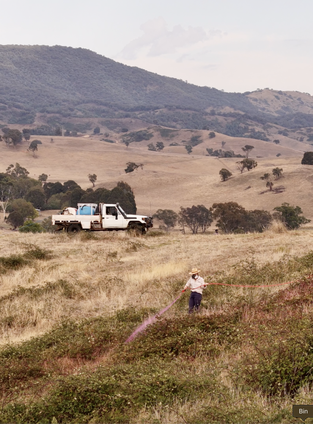 Man spraying herbicide for weed control in agricultural field